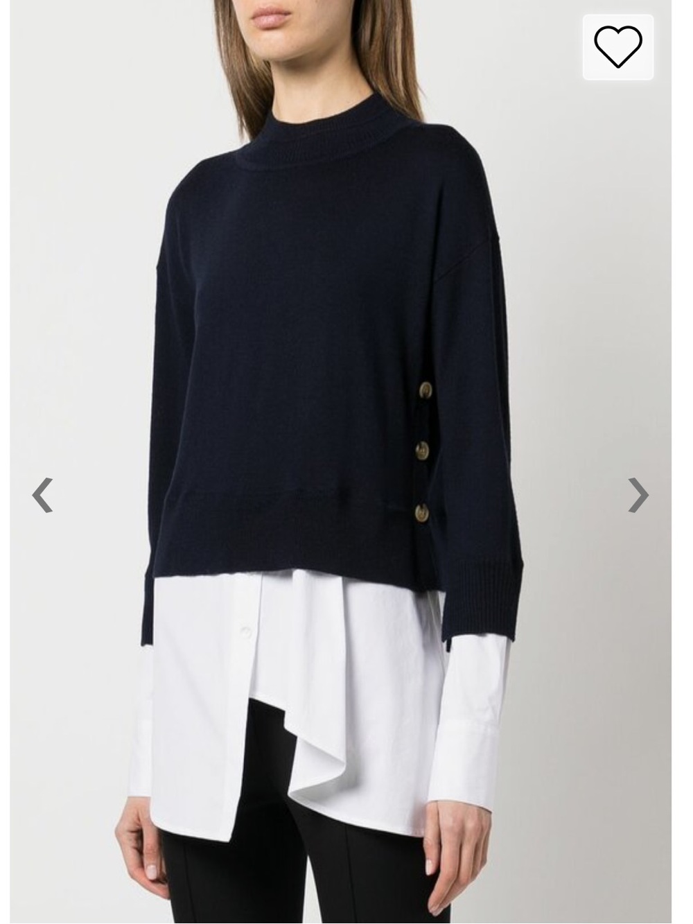 Veronica Beard Beri Mixed Media Navy Button-Side Mock Neck Sweater